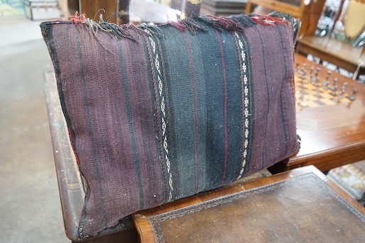 Two Caucasian cushions, larger 67 x 45cm together with a bag face